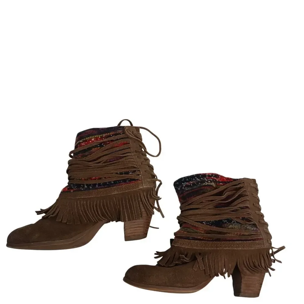 Naughty Monkey Tallyho Fringed Leather  Booties Size 8